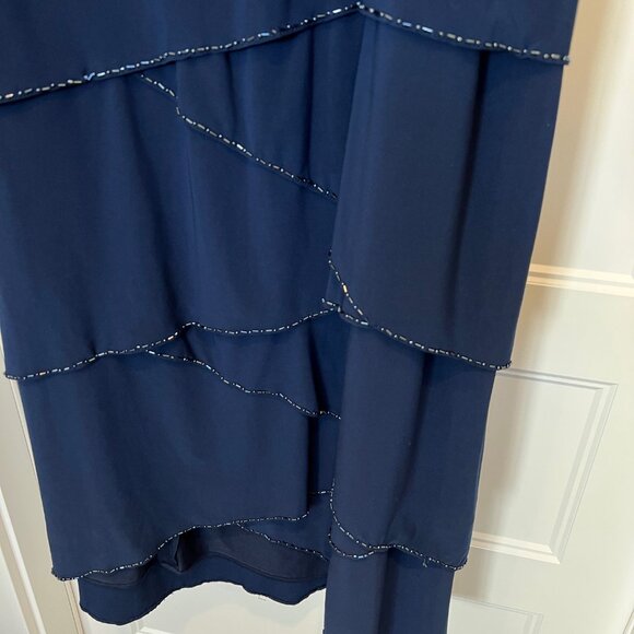 PATRA Navy Jersey Sleeveless Tiered Beaded Formal Evening Gown, Size 24W - Picture 7 of 12
